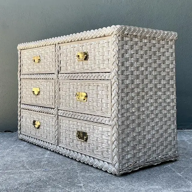 Vintage Washed Woven Rattan Dresser - Top view