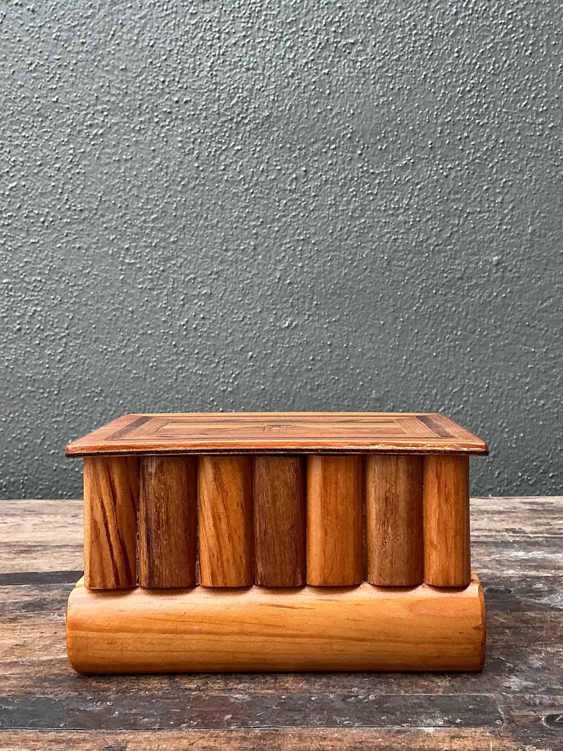 Vintage Wood Inlay Marquetry Box - Side view