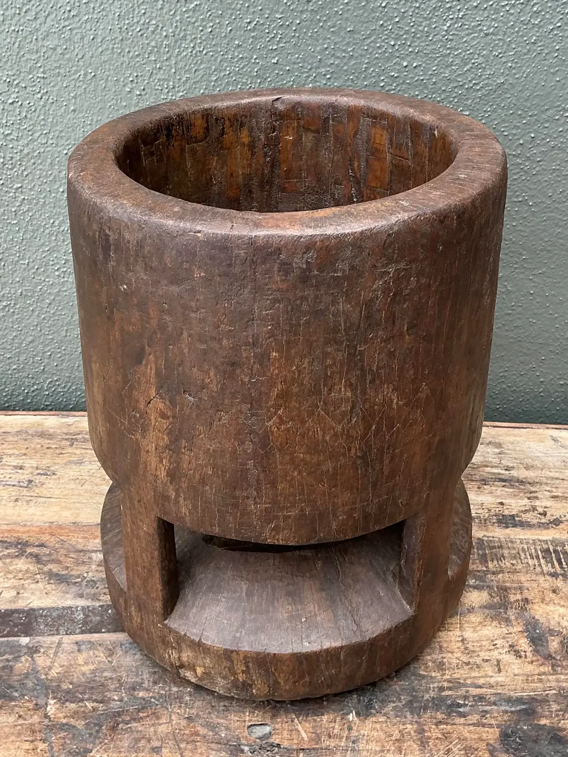 Vintage Wooden Pestle Pot - Side view