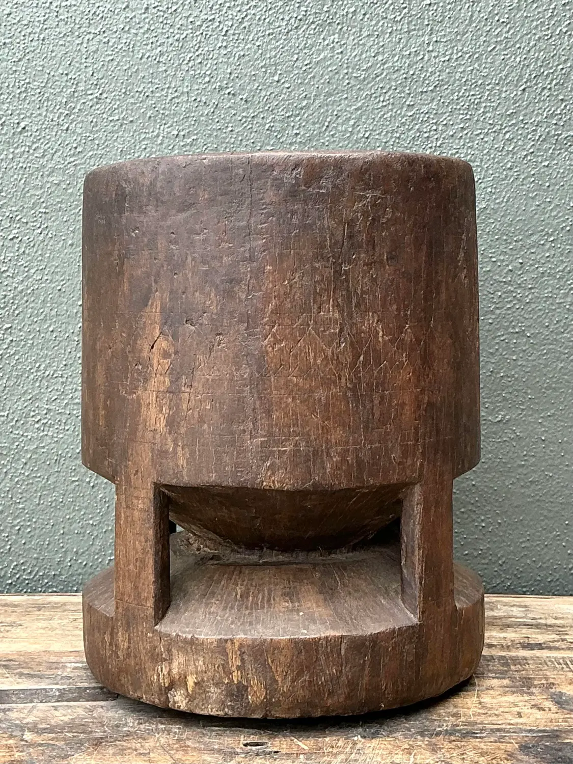 Vintage Wooden Pestle Pot - Top view