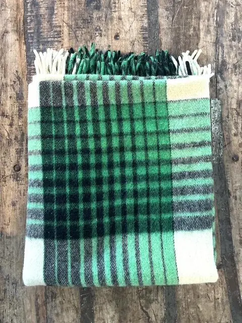 Vintage Wool Plaid Blanket - Side view