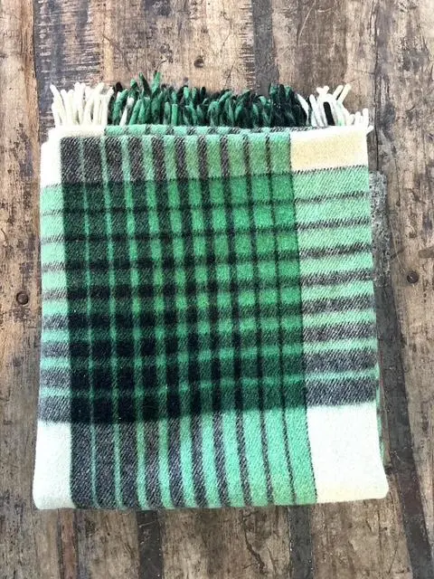 Vintage Wool Plaid Blanket - Back view