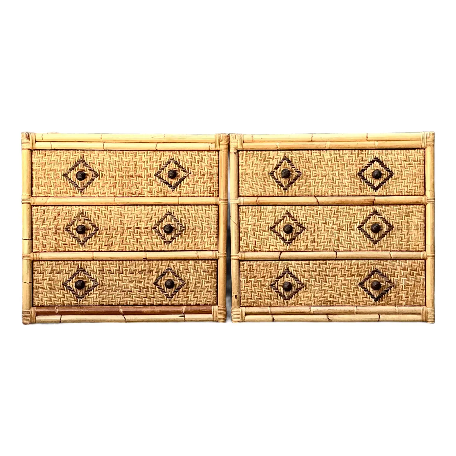Vintage Woven Diamond Rattan Chests - A Pair