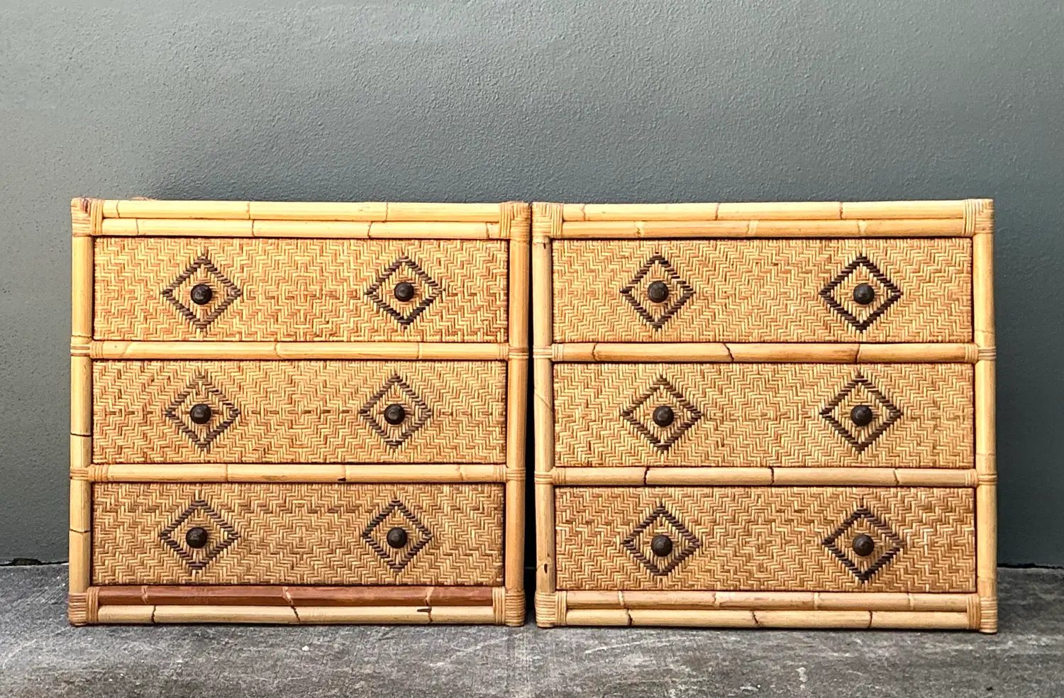 Vintage Woven Diamond Rattan Chests - A Pair - Detail view