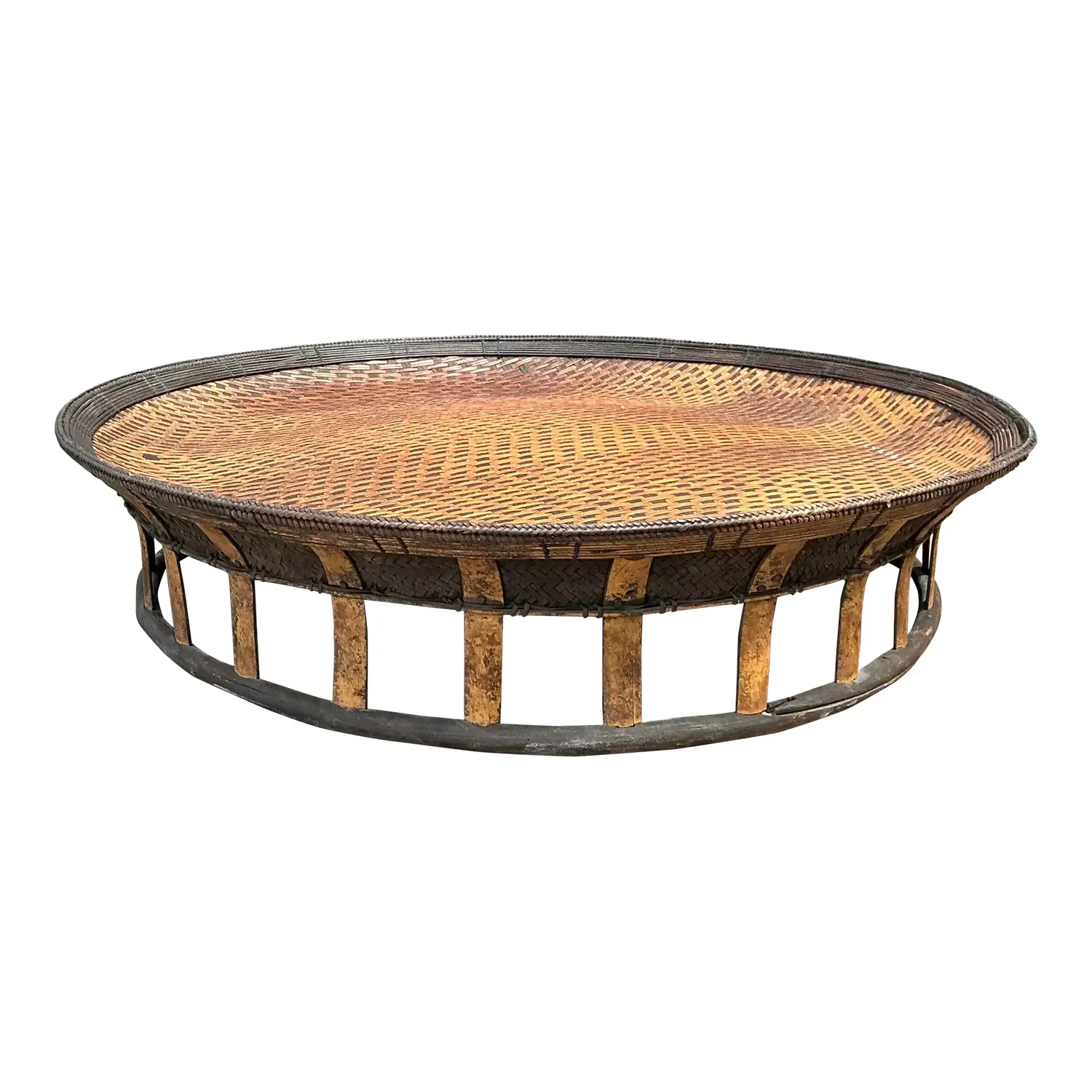 Vintage Woven Rattan and Bamboo Large Tray