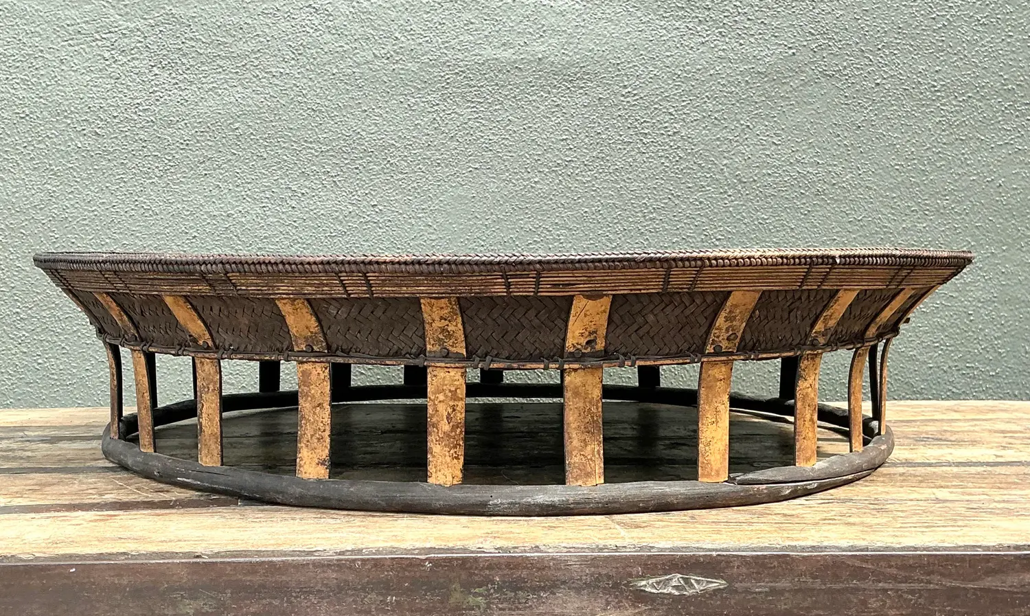Vintage Woven Rattan and Bamboo Large Tray - Side view