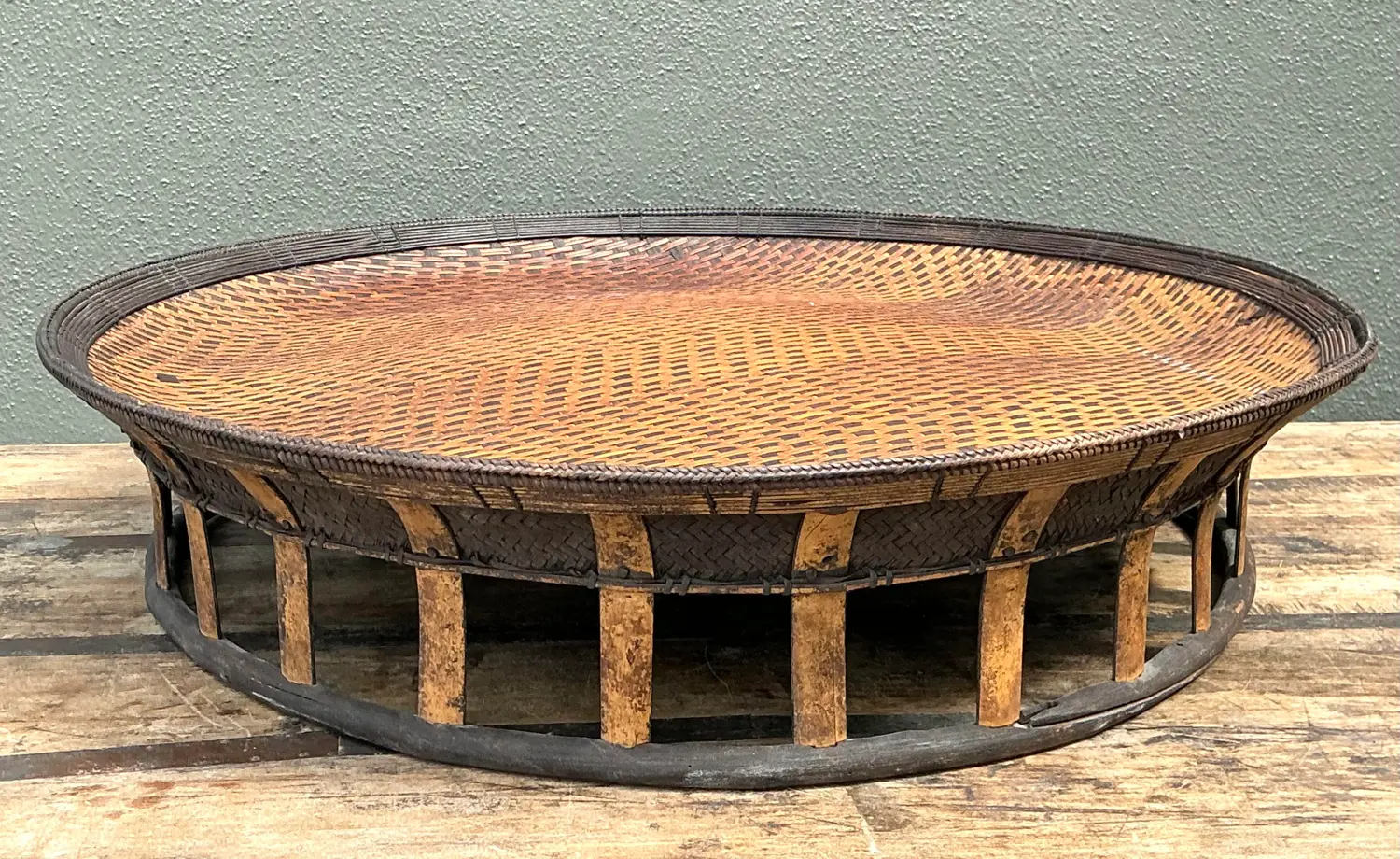 Vintage Woven Rattan and Bamboo Large Tray - Detail view