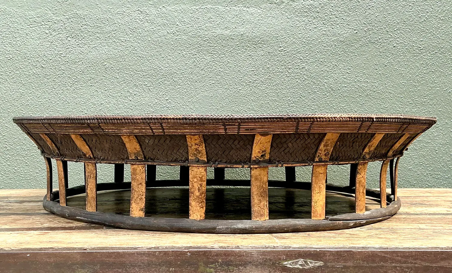 Vintage Woven Rattan and Bamboo Large Tray - Back view