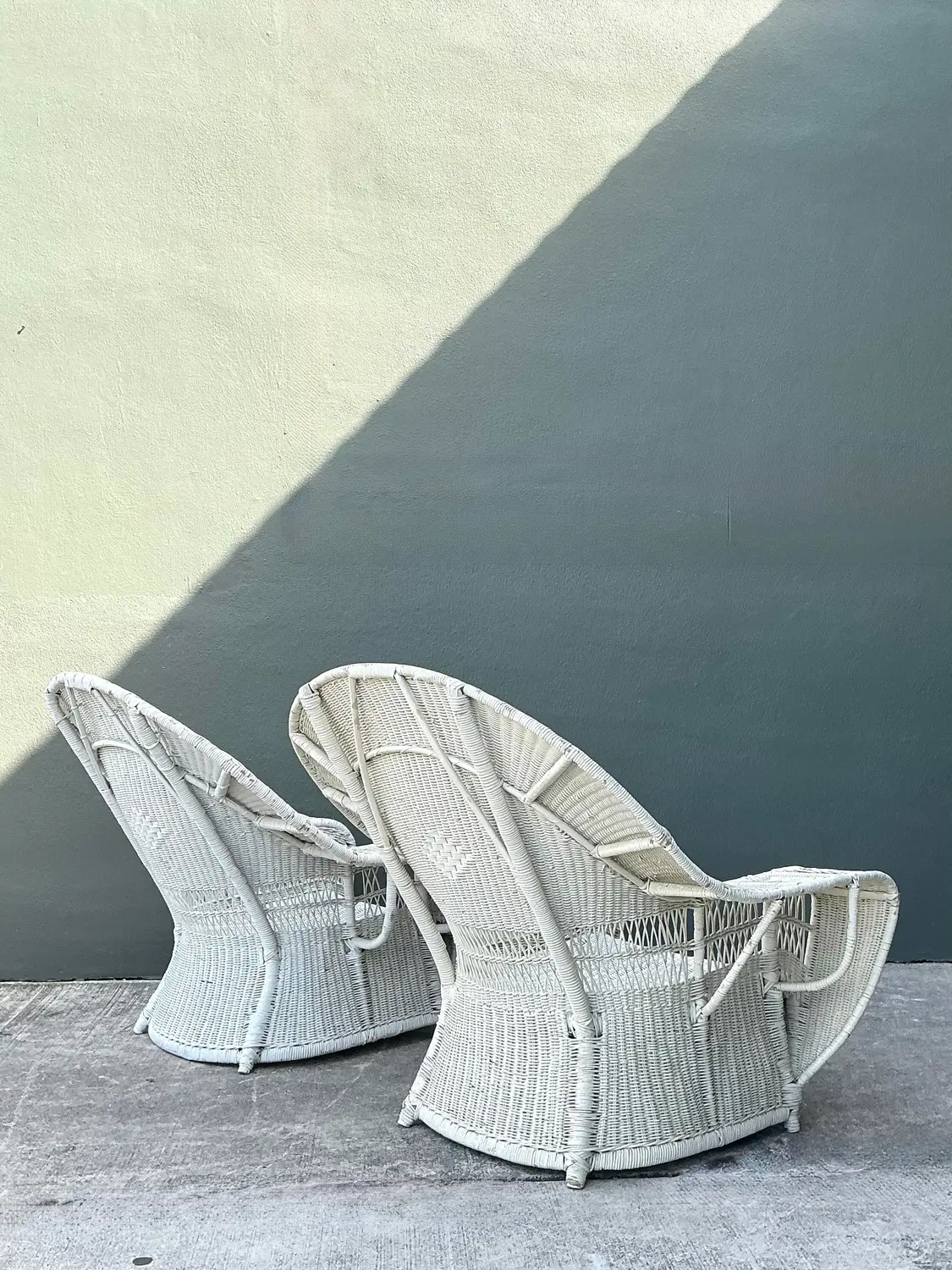 Vintage Woven Rattan Bar Harbour Lounge Chairs - A Pair - Back view