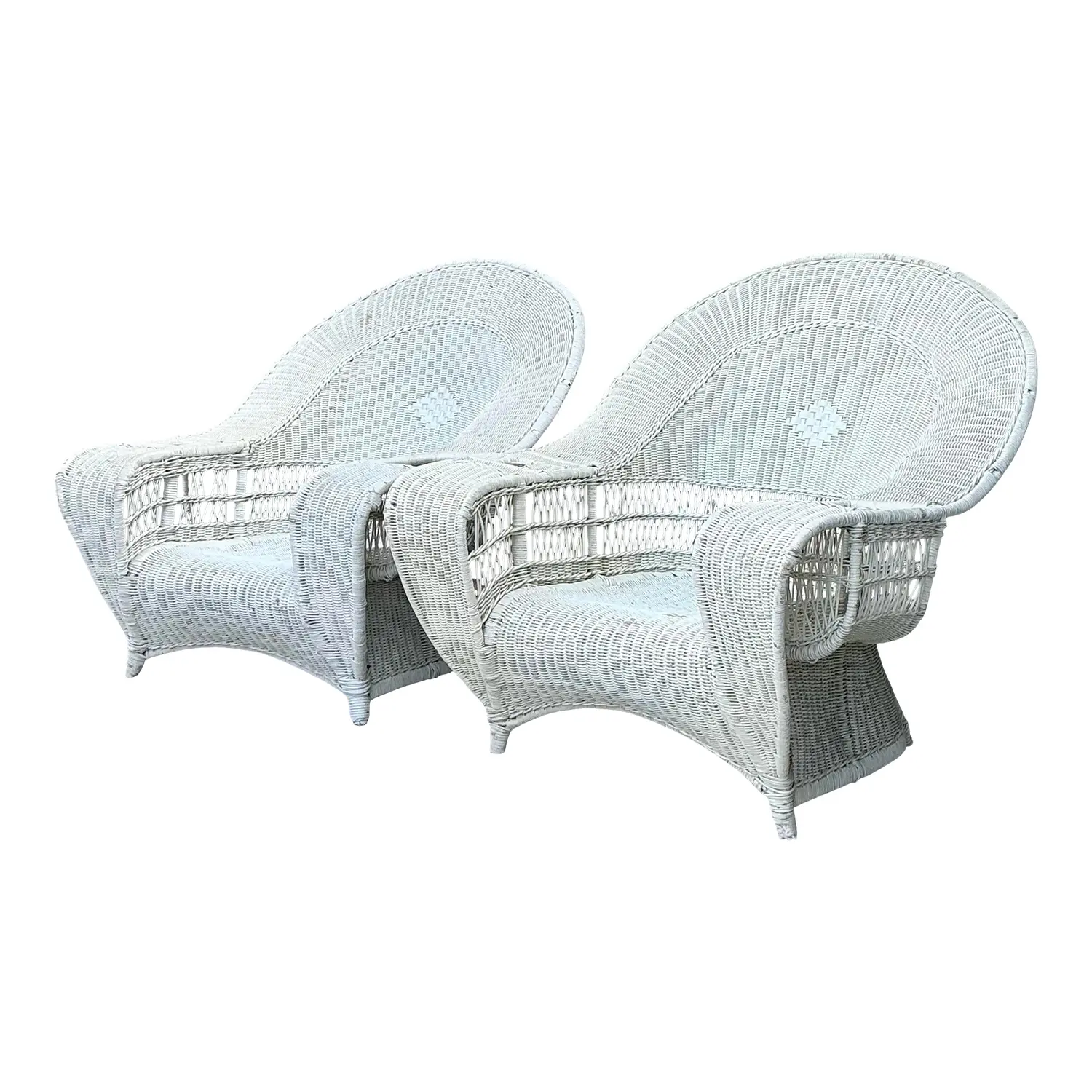 Vintage Woven Rattan Bar Harbour Lounge Chairs - A Pair