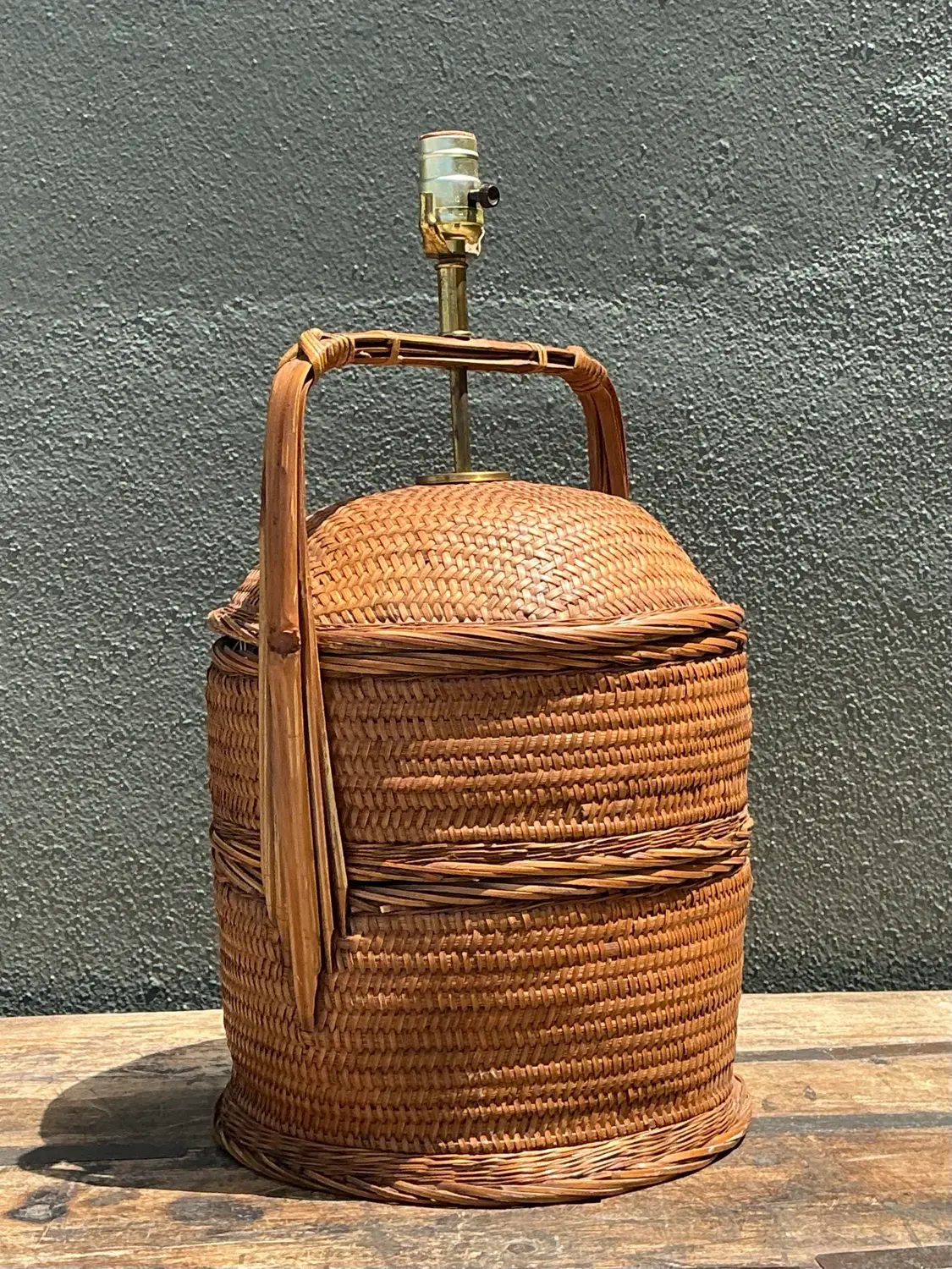 Vintage Woven Rattan Basket Lamp - Back view