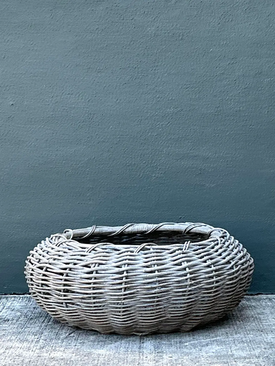 Vintage Woven Rattan Centerpiece Basket - Side view