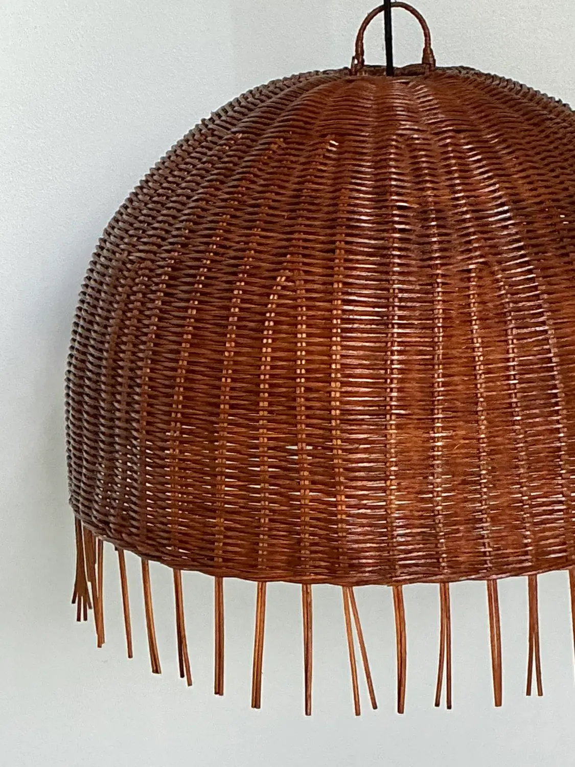 Vintage Woven Rattan Dime Chandelier - Side view
