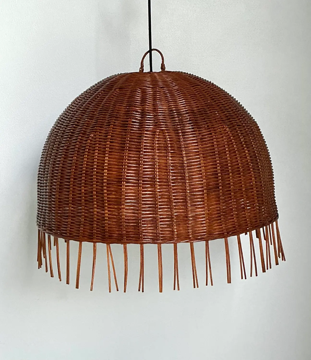 Vintage Woven Rattan Dime Chandelier - Detail view