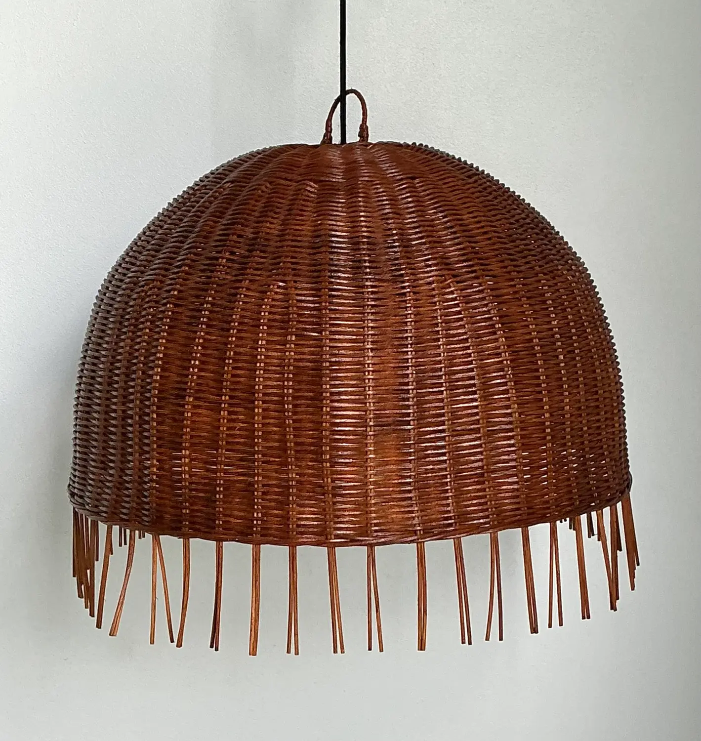 Vintage Woven Rattan Dime Chandelier - Back view