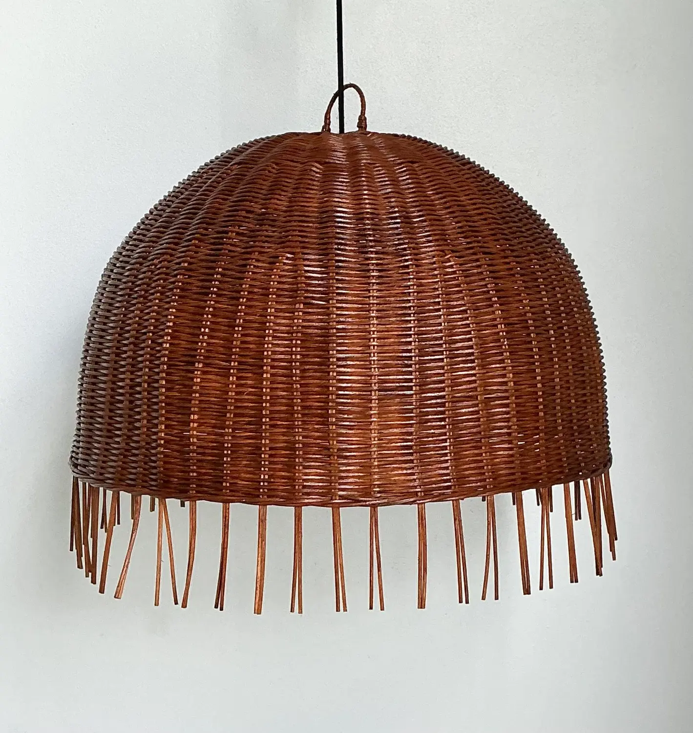 Vintage Woven Rattan Dime Chandelier - Top view