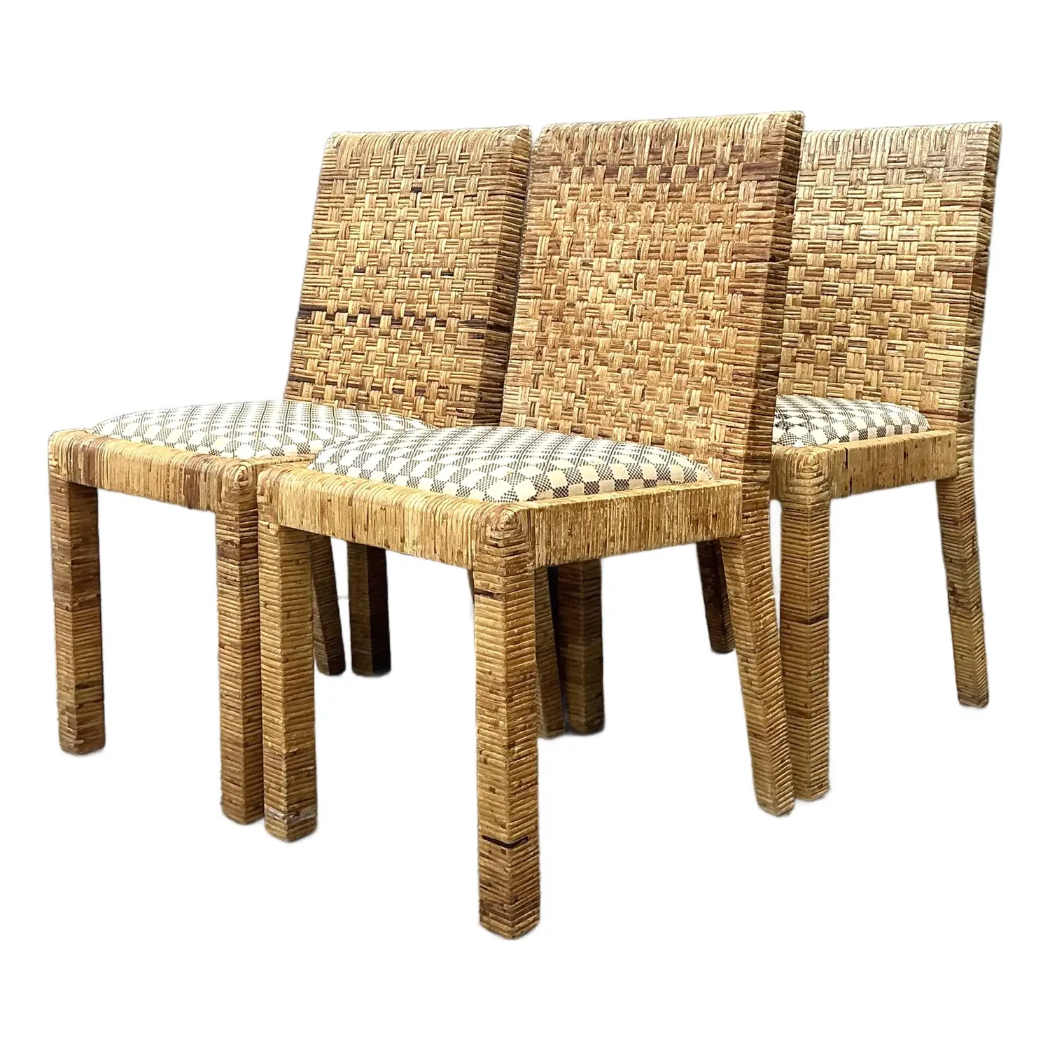 Vintage Woven Rattan Dining Chairs - Set of 4