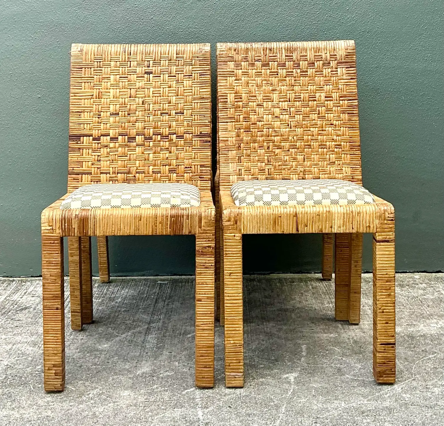 Vintage Woven Rattan Dining Chairs - Set of 4 - Side view
