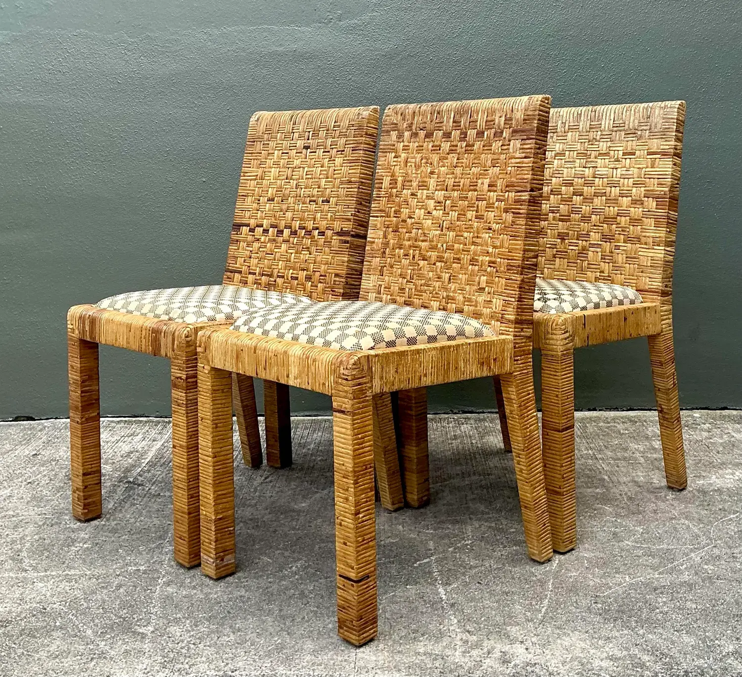 Vintage Woven Rattan Dining Chairs - Set of 4 - Top view