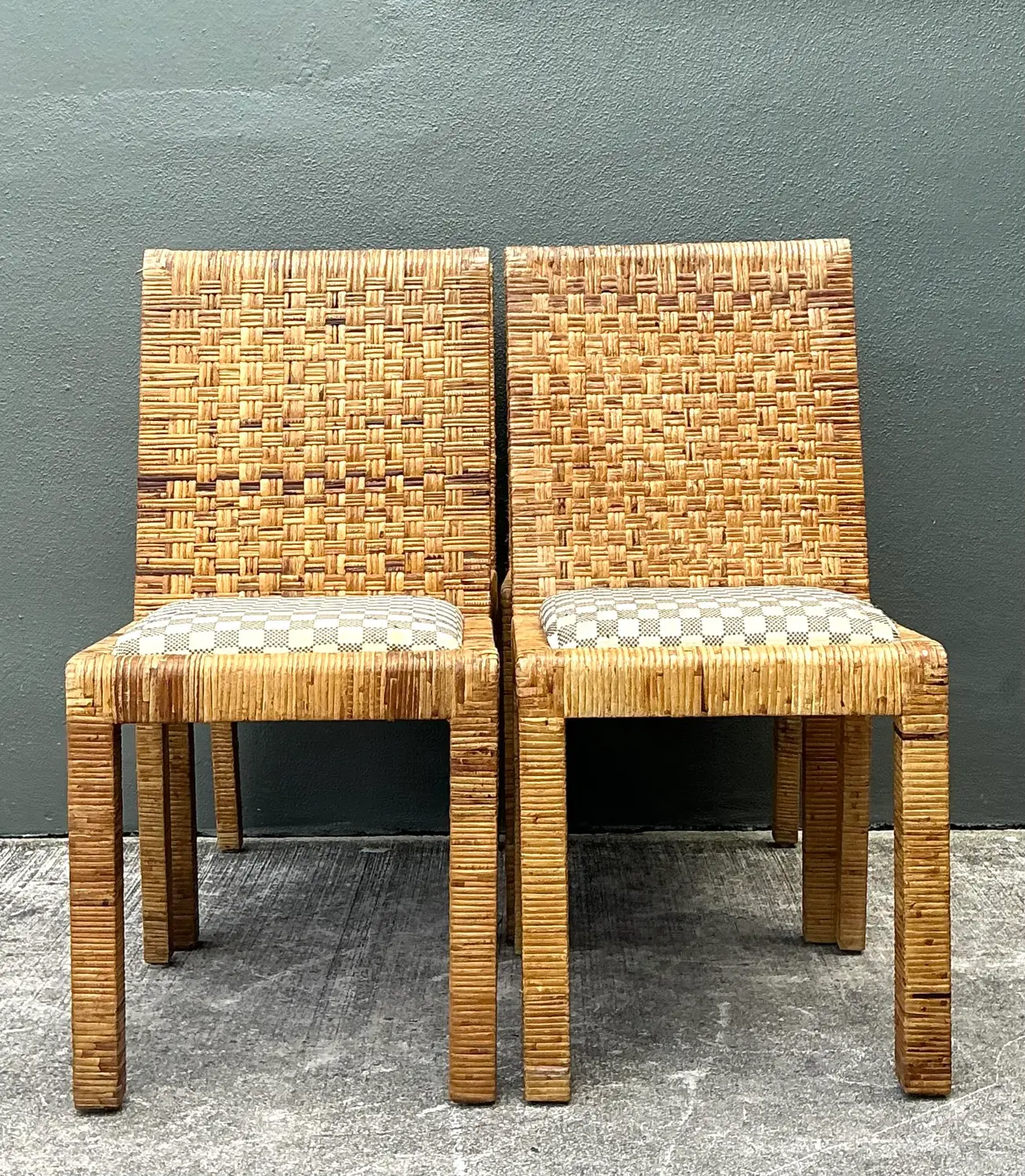 Vintage Woven Rattan Dining Chairs - Set of 4 - Back view