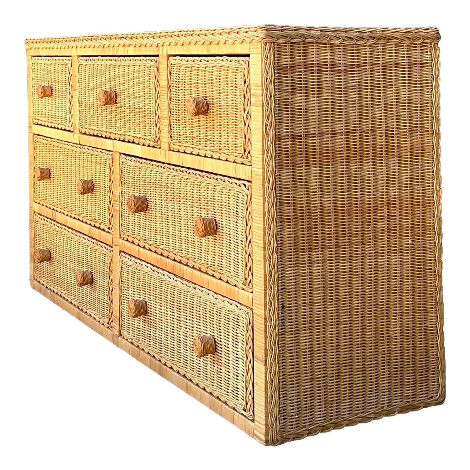 Vintage Woven Rattan Dresser - Detail view