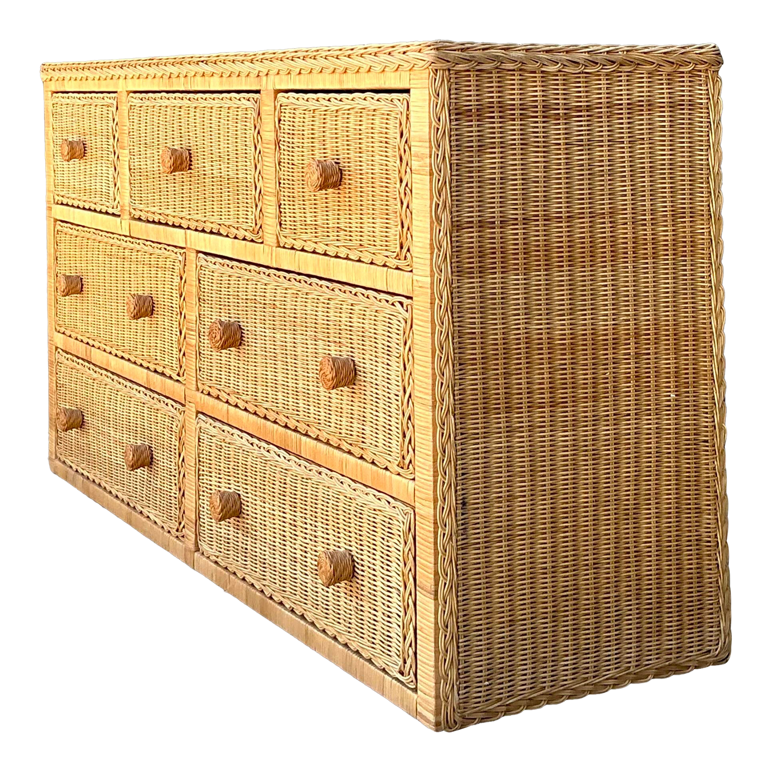 Vintage Woven Rattan Dresser - Side view
