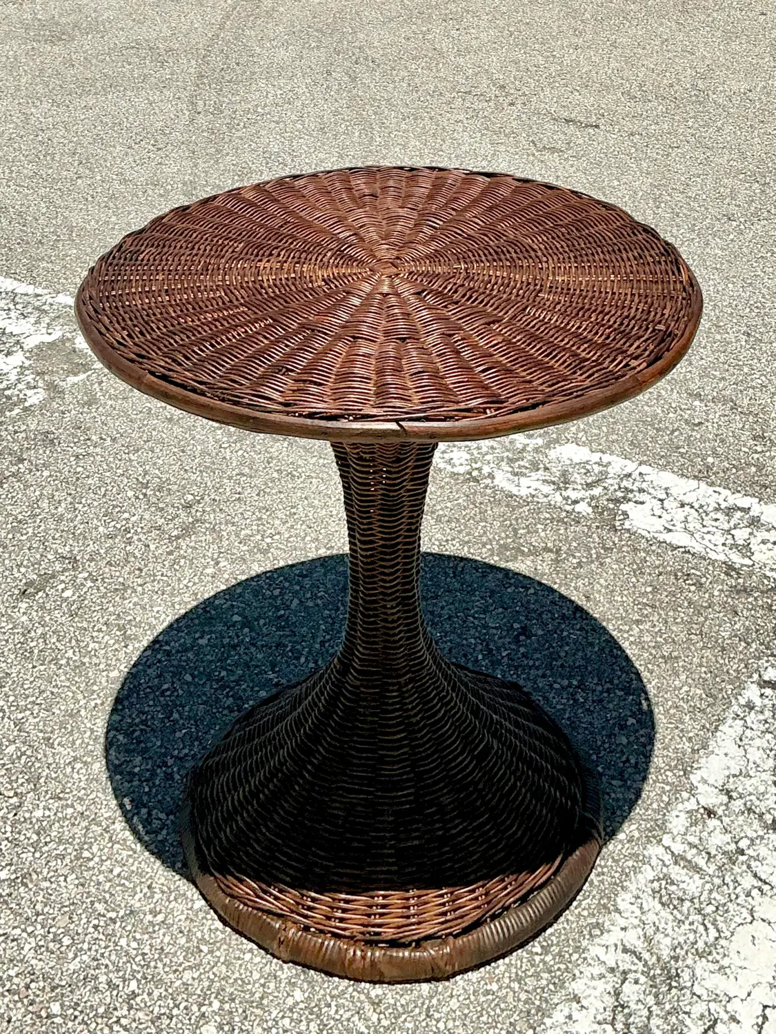 Vintage Woven Rattan Drinks Table - Top view