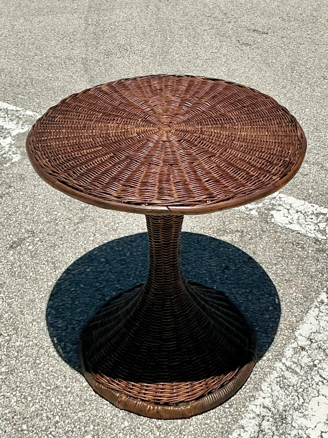 Vintage Woven Rattan Drinks Table - Side view