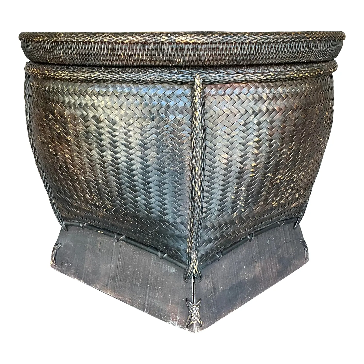 Vintage Woven Rattan Lidded Basket