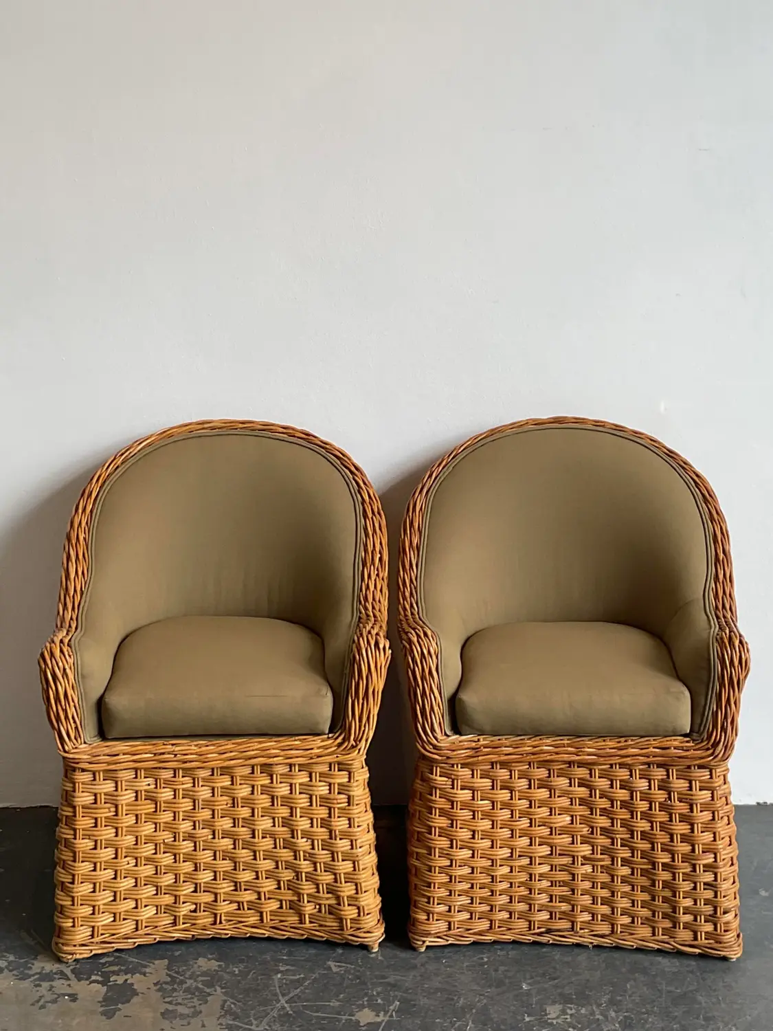 Vintage Woven Rattan Lounge Chairs - A Pair - Detail view