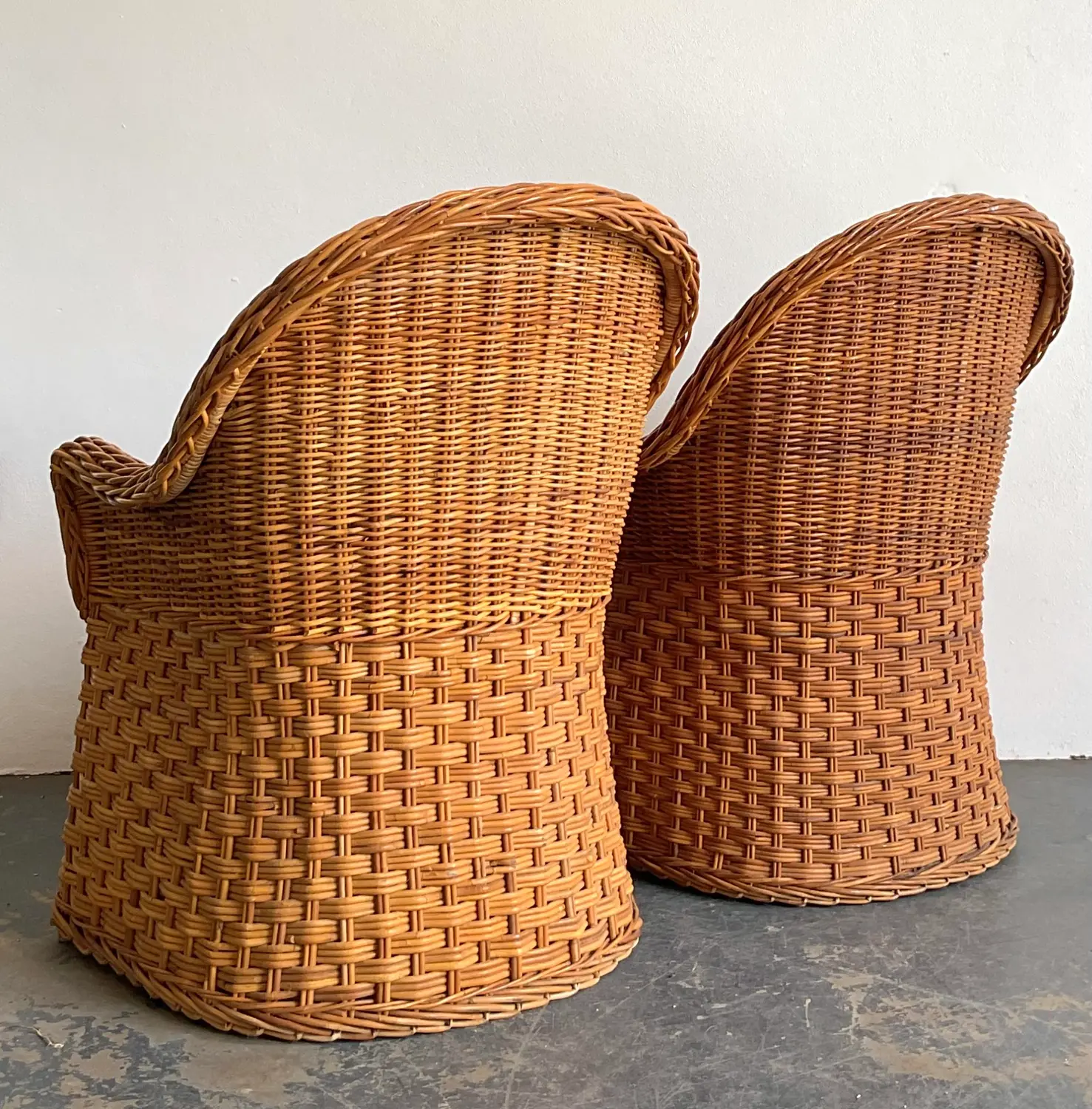 Vintage Woven Rattan Lounge Chairs - A Pair - Top view