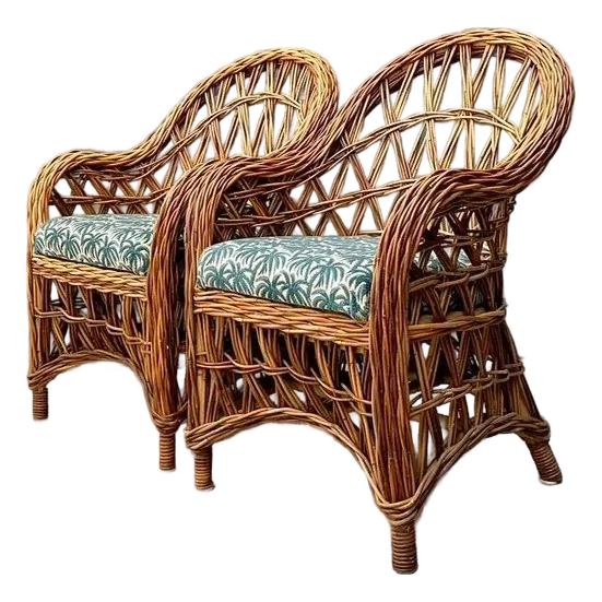Vintage Woven Rattan Lounge Chairs - A Pair - Detail view