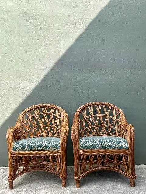 Vintage Woven Rattan Lounge Chairs - A Pair - Top view