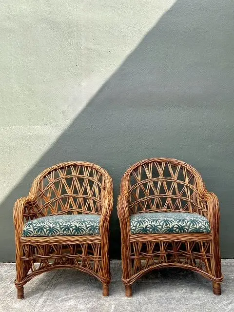 Vintage Woven Rattan Lounge Chairs - A Pair - Back view