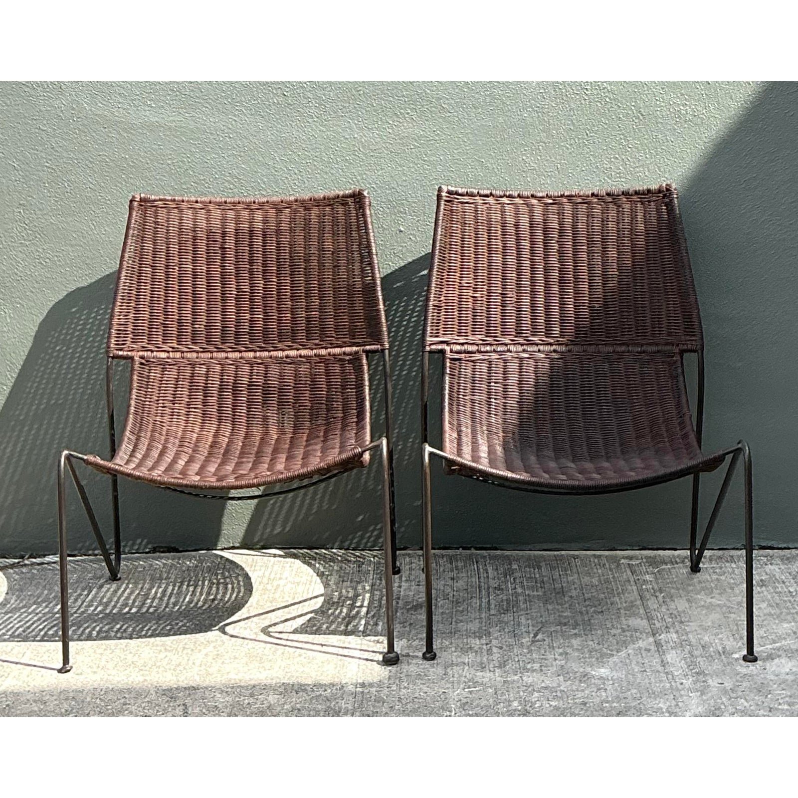Vintage Woven Rattan Lounge Chairs After Frederick Weinberg - Top view