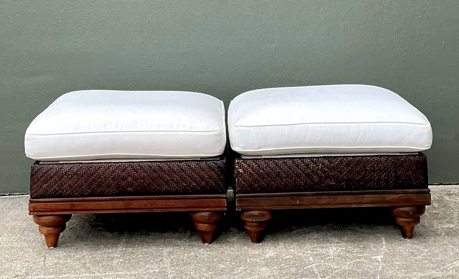 Vintage Woven Rattan Ottomans - A Pair - Detail view