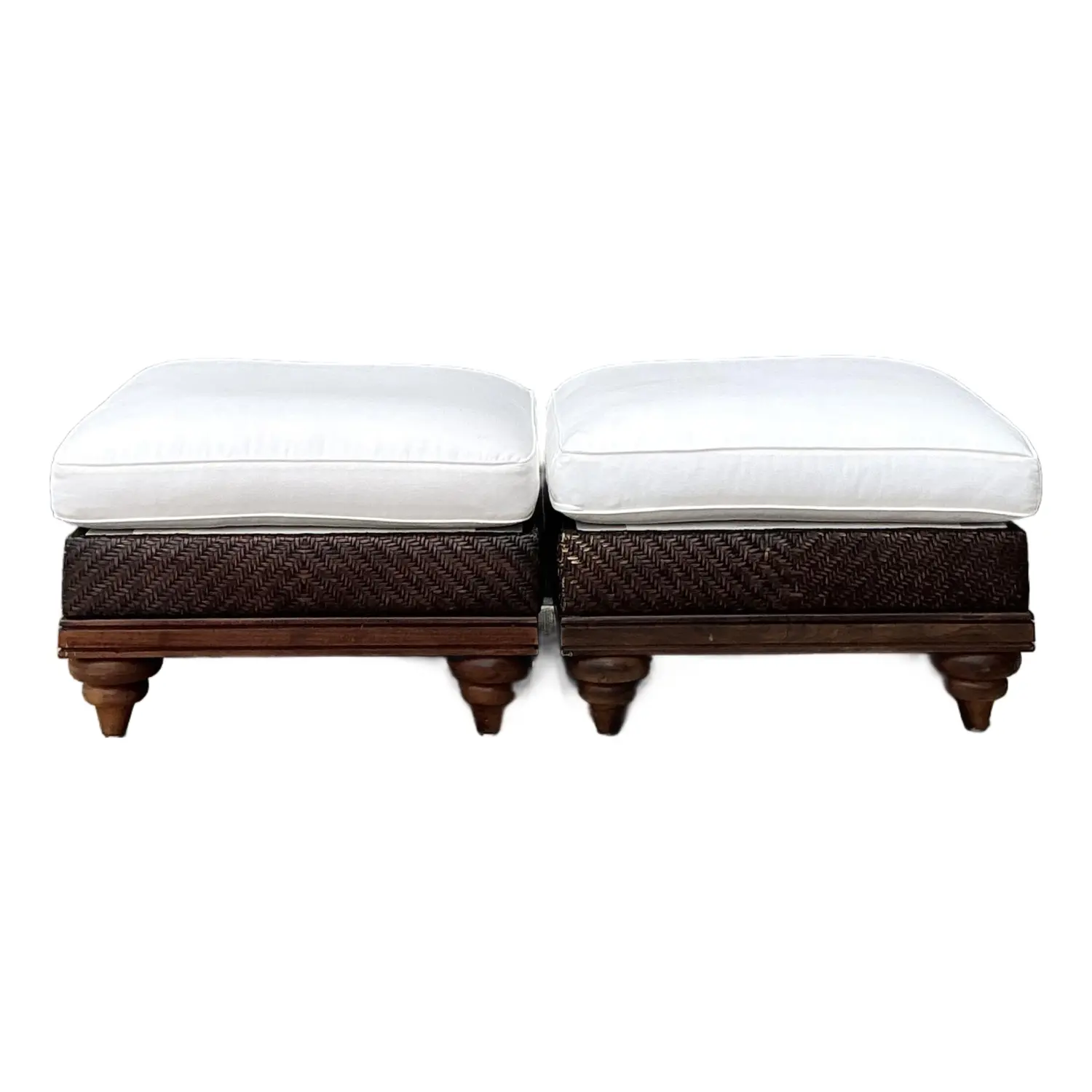 Vintage Woven Rattan Ottomans - A Pair