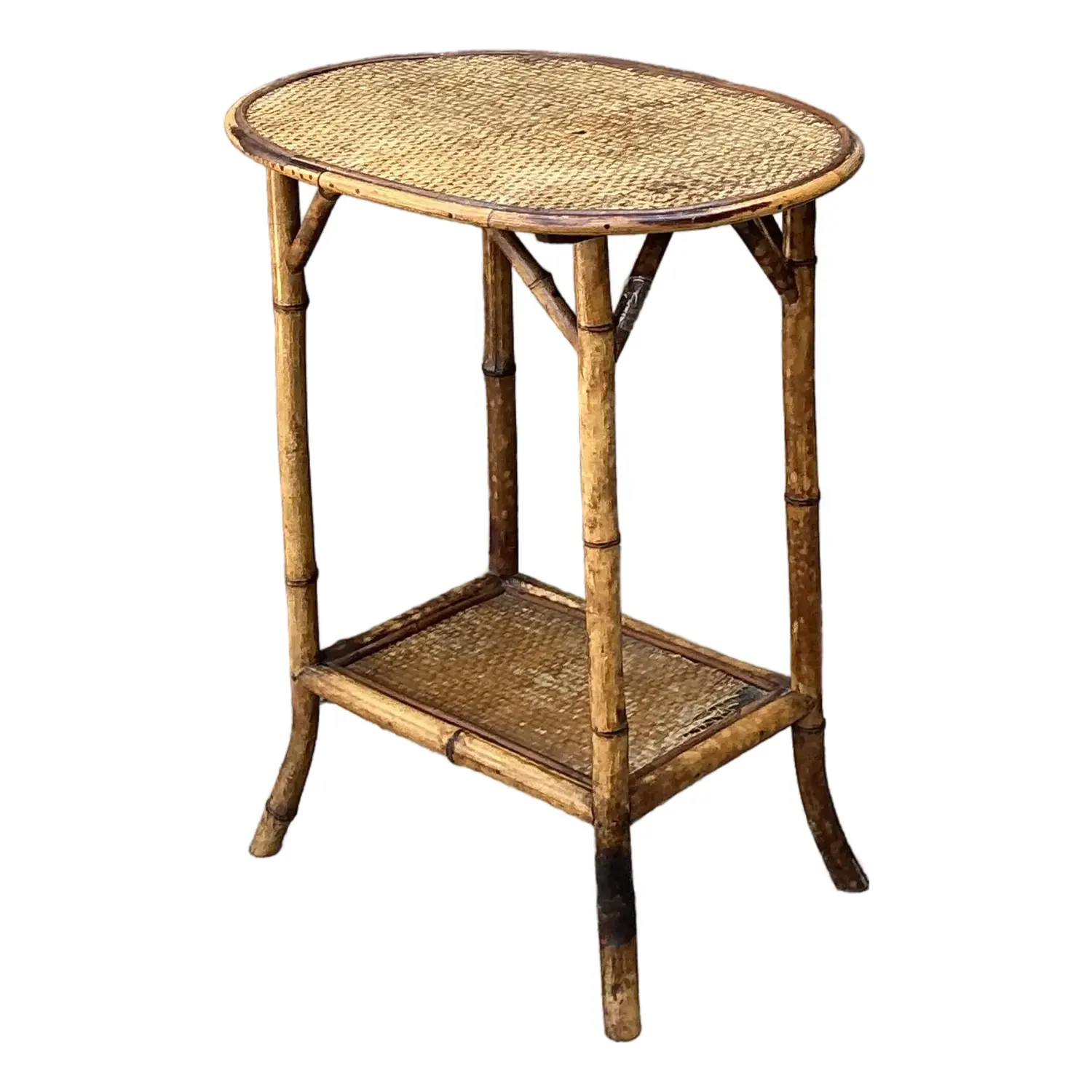 Vintage Woven Rattan Oval Side Table
