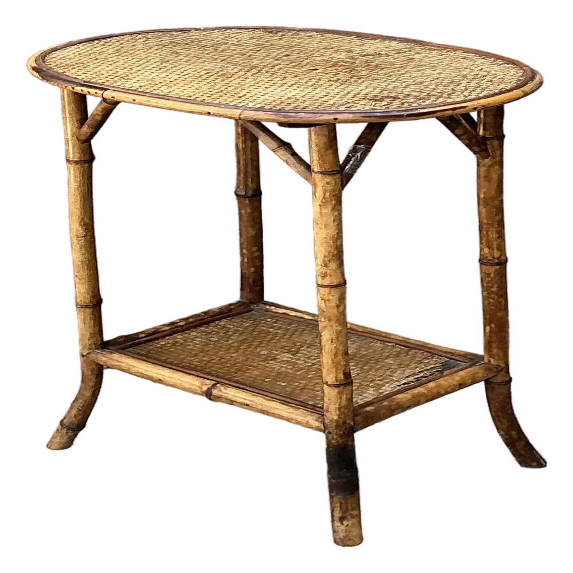 Vintage Woven Rattan Oval Side Table - Detail view