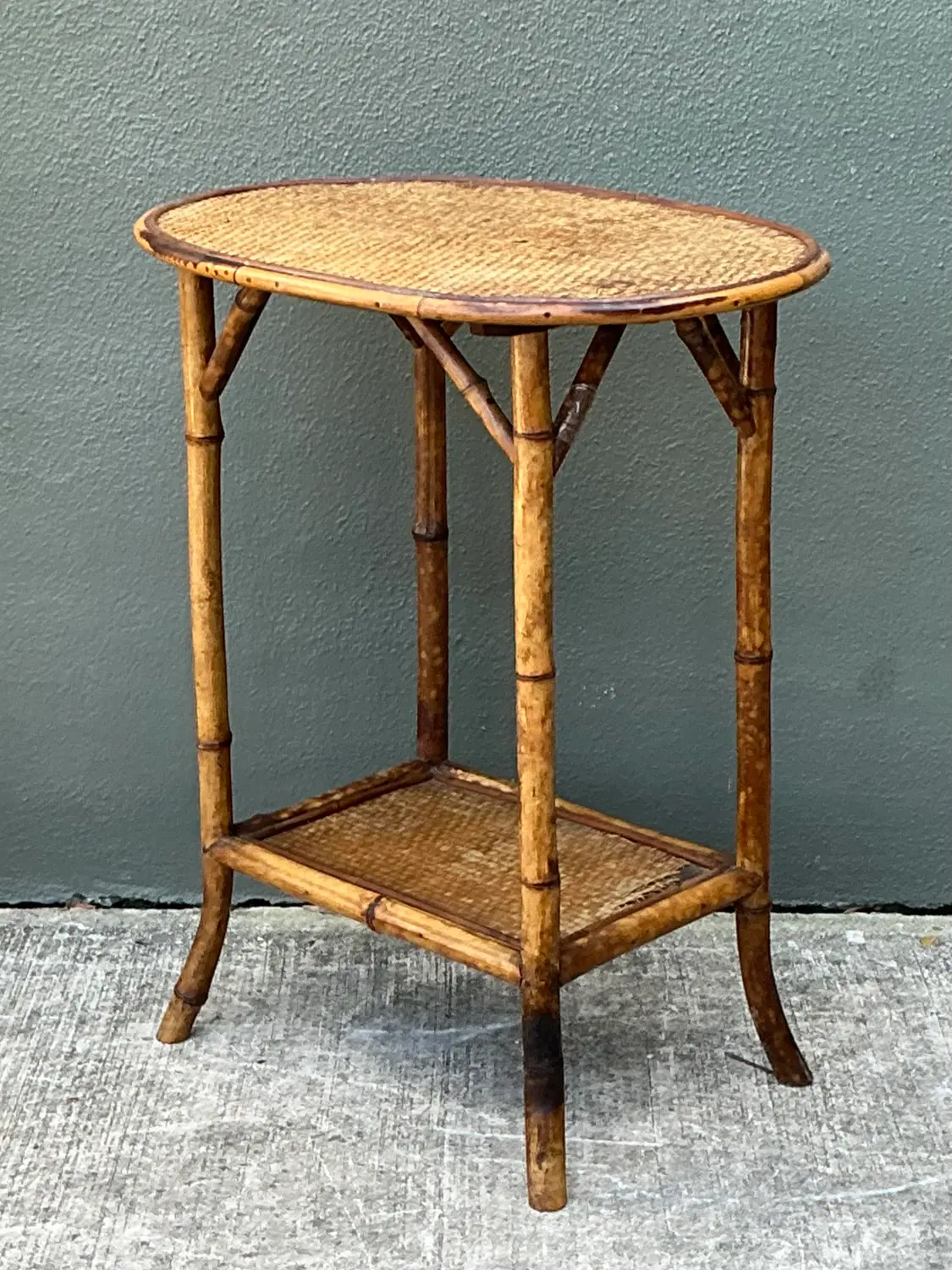 Vintage Woven Rattan Oval Side Table - Top view