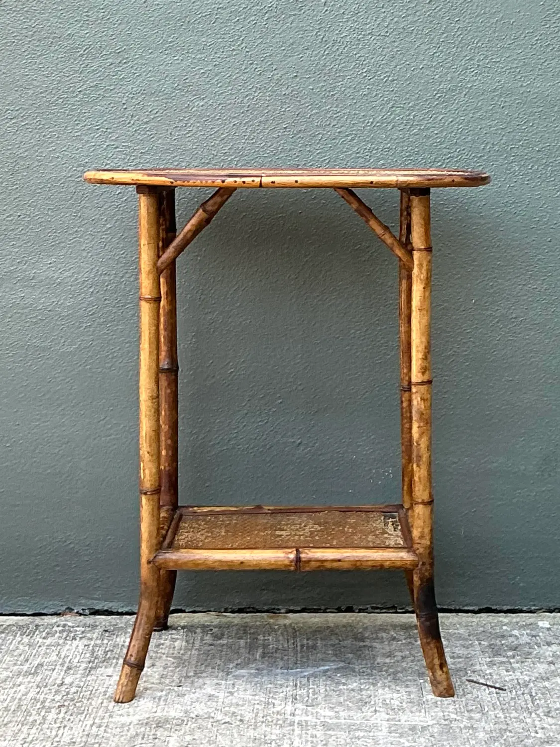 Vintage Woven Rattan Oval Side Table - Side view