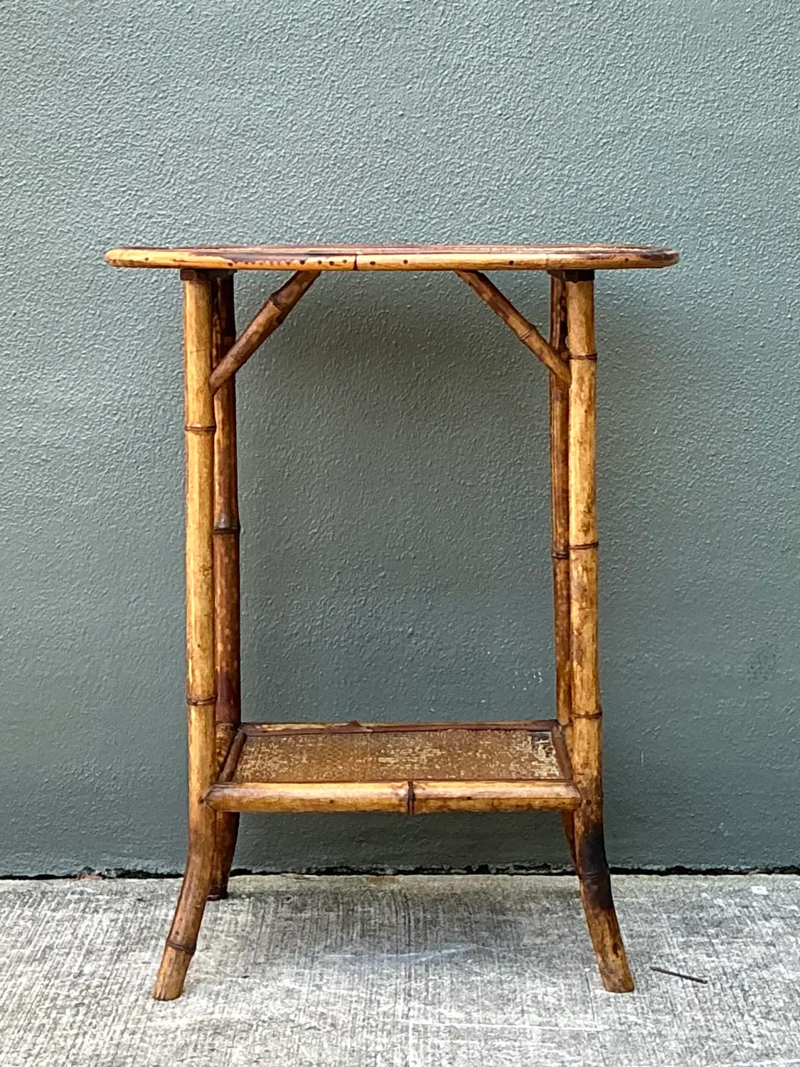 Vintage Woven Rattan Oval Side Table - Back view