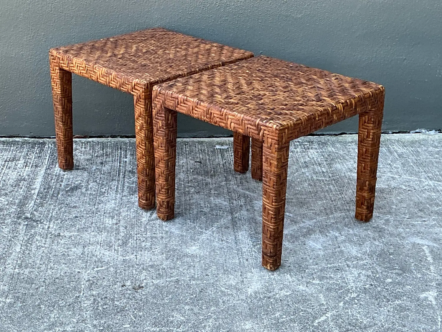 Vintage Woven Rattan Side Tables - A Pair - Detail view