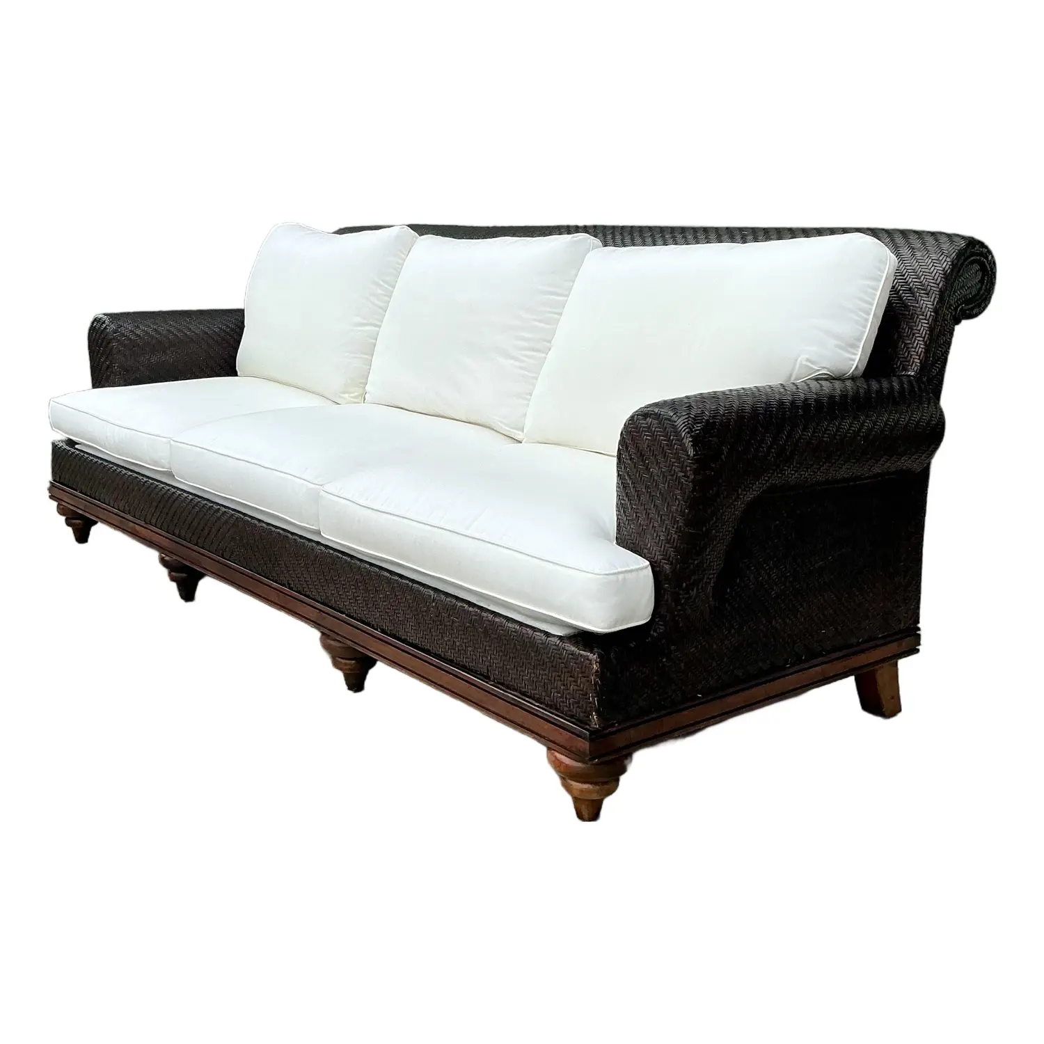 Vintage Woven Rattan Three Seat Sofa