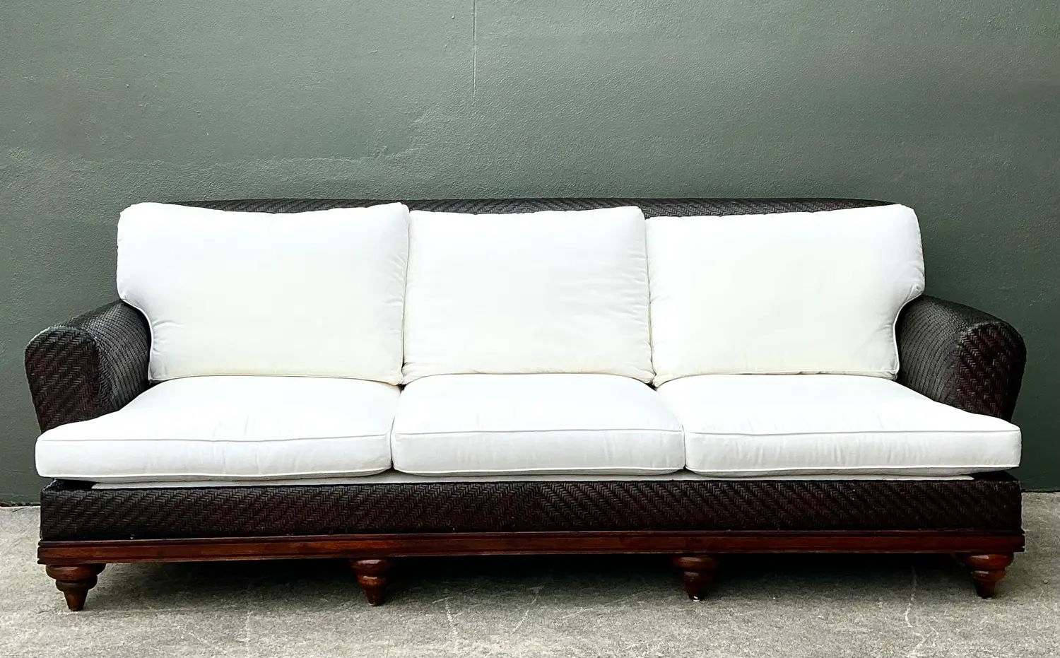 Vintage Woven Rattan Three Seat Sofa - Side view