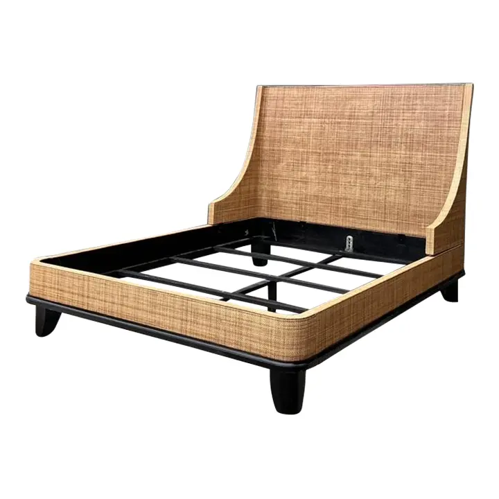 Vintage Wrapped Grasscloth Queen Bed