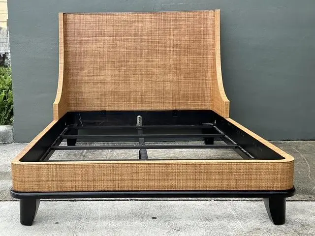 Vintage Wrapped Grasscloth Queen Bed - Side view