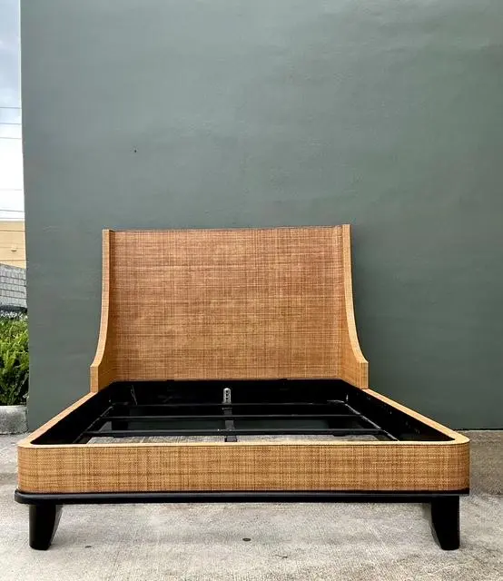Vintage Wrapped Grasscloth Queen Bed - Detail view