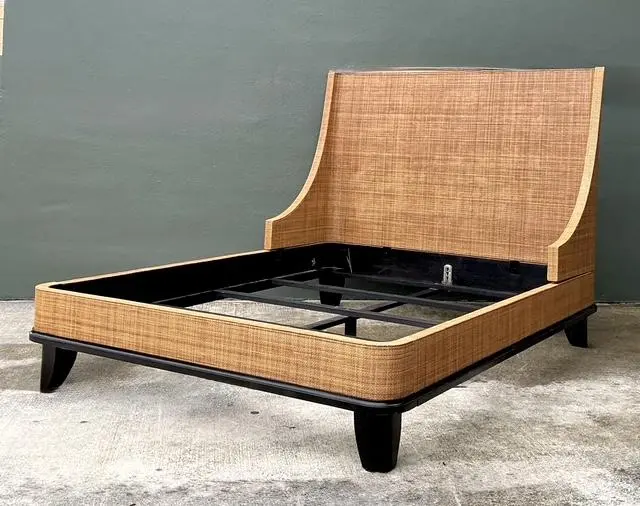 Vintage Wrapped Grasscloth Queen Bed - Back view