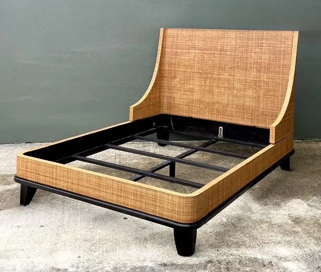 Vintage Wrapped Grasscloth Queen Bed - Top view